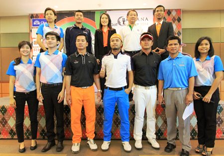 Rujirapun Juangroongruangkit (back row center), Vice President of Pattana Golf Club & Resort, poses for a photo with the organizers, sponsors and winners from last year after the press conference announcing the Pattana Golf Challenge 2014, the first round of which will be held on Tuesday 29th April.
