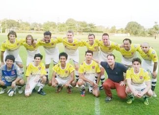Pattaya City FC line up for their match against Bangkok FC.