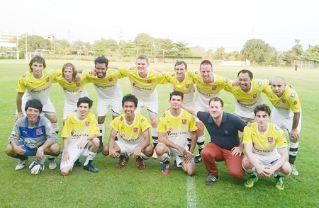 Pattaya City FC line up for their match against Bangkok FC.