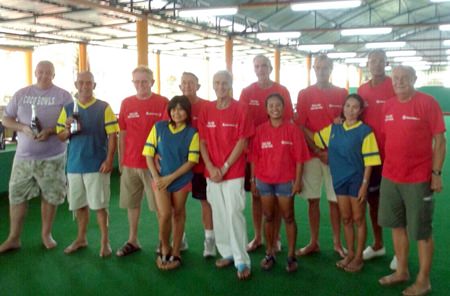 The lawn bowlers pose for a group photo at the Coco Club in East Pattaya.