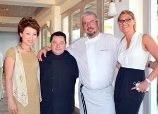 (L to R) Nannadda Supakdhanasombat, director of MarCom Pullman Pattaya Hotel G; French chef Herve Frerand; Thierry Danzas; and Marie Gonter events & marketing director, Pullman Pattaya Hotel G;
