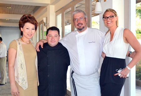 (L to R) Nannadda Supakdhanasombat, director of MarCom Pullman Pattaya Hotel G; French chef Herve Frerand; Thierry Danzas; and Marie Gonter events & marketing director, Pullman Pattaya Hotel G;
