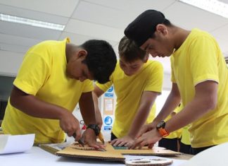 Students work hard to make ‘gas masks’.