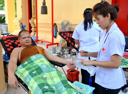 Temple monks also donated blood.