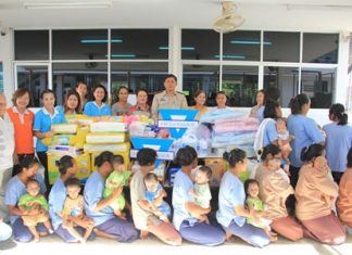 YWCA and Jesters deliver donated household items and baby supplies to mothers and children being held at the Pattaya Remand Prison.