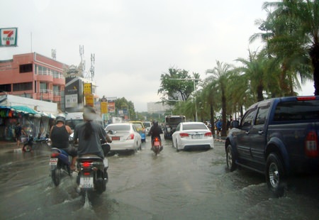 An omen of things to come?  Beach Road was inundated by flood water caused by heavy rain May 6.