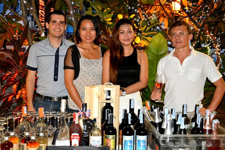 (L to R) Cedric Lafargue, Assistant Director of Food & Beverage, Mercure Pattaya Hotel; Lek; Wiparat PhuPhanpet, Sales Officer of the G Four Co., Ltd.; and Davide Contu Salis, Sales and Marketing Executive of the G Four Co., Ltd.