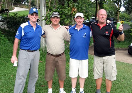 (L to R) Matt Millar, Mike Dabanovich, Paul Ovens and Patrick Asklund, still standing after a grueling round of golf.