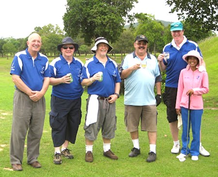 (L to R) Gordon, Alex, John, Jack, Dan and caddy Aoi pause for the cause.