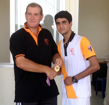 Hamza receives his man of the match award from club captain Simon Philbrook.