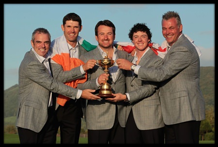 Irish golf’s famous five: Paul McGinley, Padraig Harrington, Graeme McDowell, Rory McIlroy and Darren Clarke.