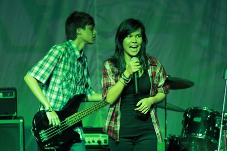 Blowing away the audience with another rock tune.