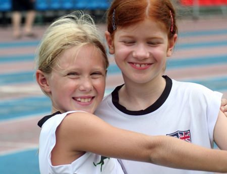 Eve and Maren from year four celebrate their victory.