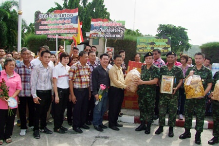 Chonburi residents show their support for the military in Chonburi.