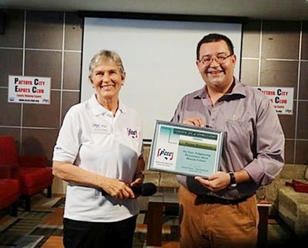PCEC Chair Pat Koester presents a certificate of appreciation to Victor Kriventsov for his interesting and informative talk to the PCEC.