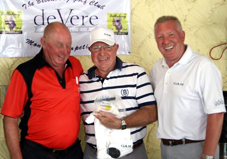 deVere monthly trophy winner John Aylott (center) with Bob Philp (left) and Brian Chapman.