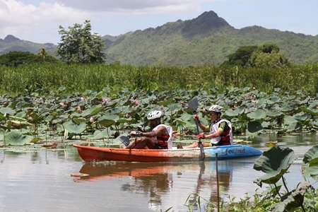 One of the disciplines involved kayaking on the scenic Kwai River in Kanchanaburi.