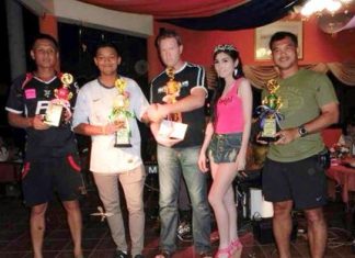 Yung, Go, Darren, the Pink Lady sponsor Kow and Num.