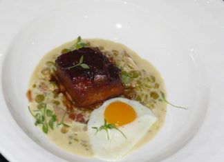 The first course was called “Ham and Eggs” - glazed pork belly and Iberia ham and quail eggs.