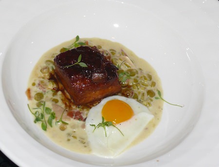 The first course was called “Ham and Eggs” - glazed pork belly and Iberia ham and quail eggs.