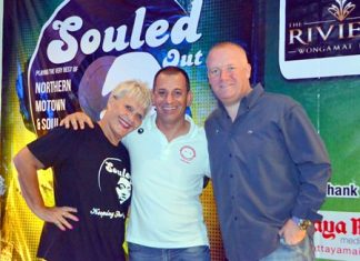Pattaya Soul Club founders, Eva Johnson (left) and Earl Brown (right) pose with Juergen Lusardi of the Take Care Kids foundation.