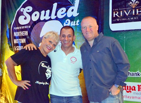 Pattaya Soul Club founders, Eva Johnson (left) and Earl Brown (right) pose with Juergen Lusardi of the Take Care Kids foundation.