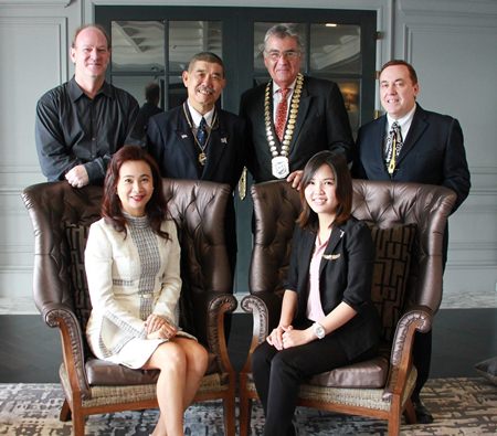 Members of the Skål International Bangkok Executive Committee pictured with special guests at the organization’s monthly networking luncheon on 15 July 2014. Seated: Pirada Techavijit (right), now training to become Thailand’s first astronaut, and Kanokros Sakdanares, newly-elected President of Thailand’s Hotel Public Relations Association. Standing (left to right): Stephen Morton (Director - Young Skål); Somsak Kiratipanich (Vice-President - Skål International Bangkok); Dale Lawrence (President - Skål International Bangkok) and Brinley Waddell (Skål’s International Councilor for Thailand).