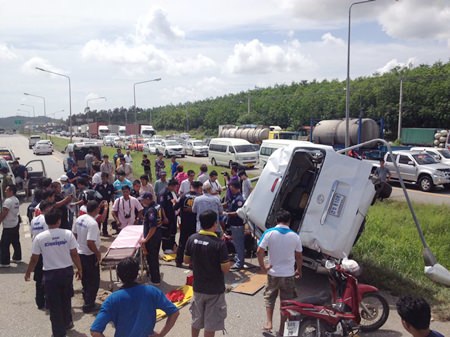 Police believe the driver may have fallen asleep while transporting Indian tourists from Suvarnabhumi International Airport to Rayong.