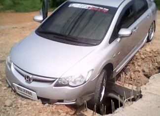Unfinished roadwork causes havoc in Samae San The obstacle course has caused a string of accidents, most recently by Teeranan Opas, who drove his Honda Civic into an unmarked hole, causing damage to the undercarriage.