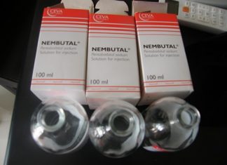 Bottles of Nembutal, a Danish-made drug used as an animal tranquilizer and sedative, were found at the scene.