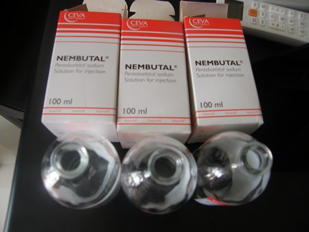 Bottles of Nembutal, a Danish-made drug used as an animal tranquilizer and sedative, were found at the scene.