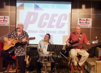 Slow Ride entertains the PCEC with several Blues tunes with Ken (Snowman) Minahan on Guitar, Somchai (Oi) Sihaapai on drums and Tony (Tone) Stevens on Bass.