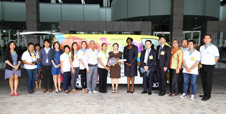 Officials from Pattaya’s Child Protection and Development Center take possession of a “mobile training unit” donated by the United Nations Office on Drugs and Crime and the Japanese Embassy.