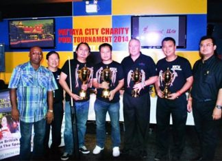 (Center, L to R) 1st thru 4th place - Jeerawut Buatong, Manop Donrat, Gabriel Burns and Banthit Siritanyong.
