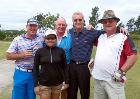 Bob Van Mol with his wife Phaeng, Bob Philp, Mick Williams and Ron line up at the Baan Tong Tong Tournament.