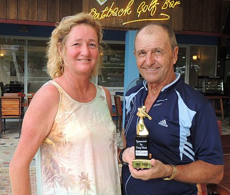 Suzi (left) presents the DeVere Monthly Medal trophy to Nick Odnoral.