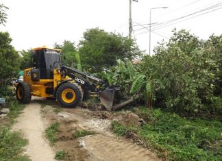 Authorities are clearing trees and brush to begin putting in a new road through the Sukhumvit Soi 45 area.