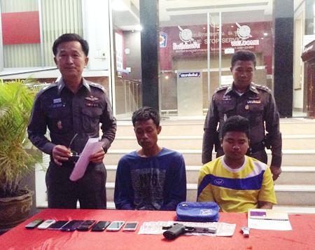 Naruebet Suthikaw and Thanatpol Thongtha, along with 5 underage teens, have been arrested for a string of gas station robberies.