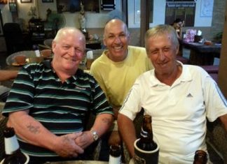 Stars of the week, Rab McDonald, Geoff Cox and Geoff Parker celebrate back at The Ranch.