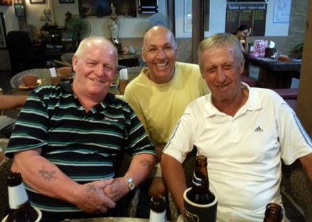 Stars of the week, Rab McDonald, Geoff Cox and Geoff Parker celebrate back at The Ranch.