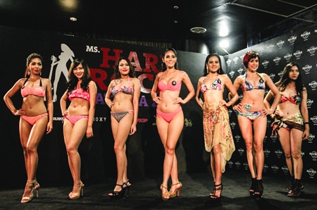 Finalists strike the pose during the Your Beach Style by Roxy Swimwear round.