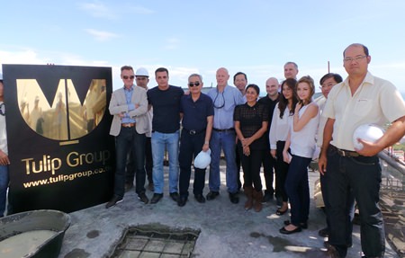 August 13 witnessed a major milestone for Tulip Group as the developer celebrated a topping out ceremony for its Waterfront Suites & Residence project at Bali Hai in South Pattaya.  When completed, the 50-storey development will feature 300 luxury residences and a 120 key hotel.  Joining the celebrations were Kobi Elbaz CEO, Jason Payne Vice President, Projects Asia, VKK construction, Inter Akitek and various members of the Tulip Group team.