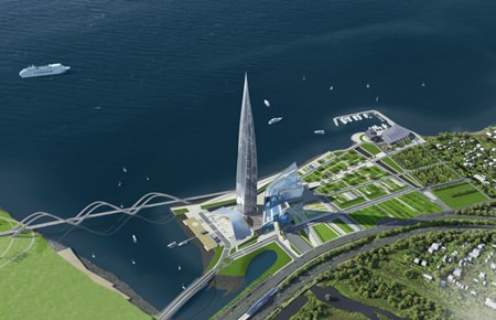 An artist’s impression shows the Lakhta Center in St. Petersburg, Russia. The tower will stand 463 meters tall upon completion.