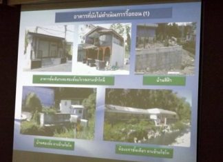 Four owners are not only ignoring orders to take down their structures along the South Pattaya canal (main photos), but are actually building more (upper right).