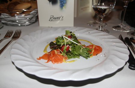 The five course menu commenced with in-house cured salmon gravlax over baby greens, strawberries and macadamia nuts in maple cider vinaigrette.