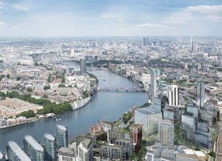 An artist’s graphic shows the Nine Elms development in London (bottom left).