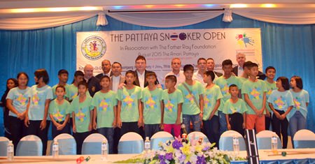 Organizers, players and benefactors gather for a group photo during the press conference announcing next year’s Pattaya Snooker Open at the Amari Orchid Resort & Tower to benefit the Father Ray Foundation.