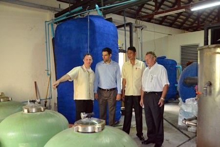 (L to R) Danilo Becker, Peter Abi-Saleh, Sanit and Ralph Rau inspect one the hotel’s many cost and energy saving systems.