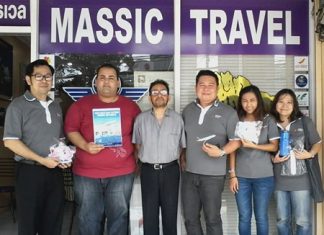 Management of Philippines Airlines, led by Joesyl Vasquez (3rd right), Country Manager-Thailand, recently paid a courtesy call on Massic Travel, the friendliest travel agents on the Eastern Seaboard. Discussions centered on mutual cooperation during the upcoming high season for the benefit of travellers worldwide. They were welcomed by Marlowe Malhotra (3rd left), MD of Massic Travel, and Ali Hasan, ticketing specialist.