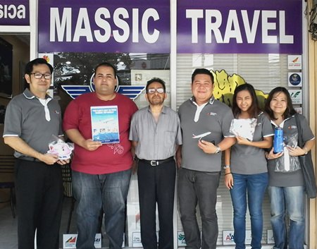 Management of Philippines Airlines, led by Joesyl Vasquez (3rd right), Country Manager-Thailand, recently paid a courtesy call on Massic Travel, the friendliest travel agents on the Eastern Seaboard. Discussions centered on mutual cooperation during the upcoming high season for the benefit of travellers worldwide. They were welcomed by Marlowe Malhotra (3rd left), MD of Massic Travel, and Ali Hasan, ticketing specialist.